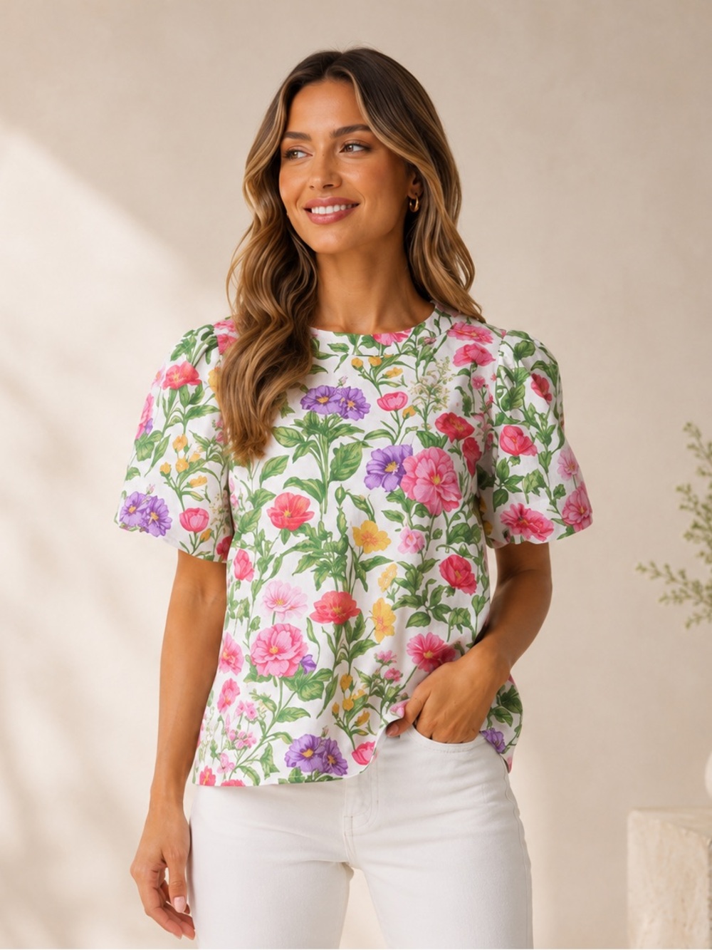 NWT Prosperina Lane Secret Garden Floral Puff Sleeve Blouse size medium